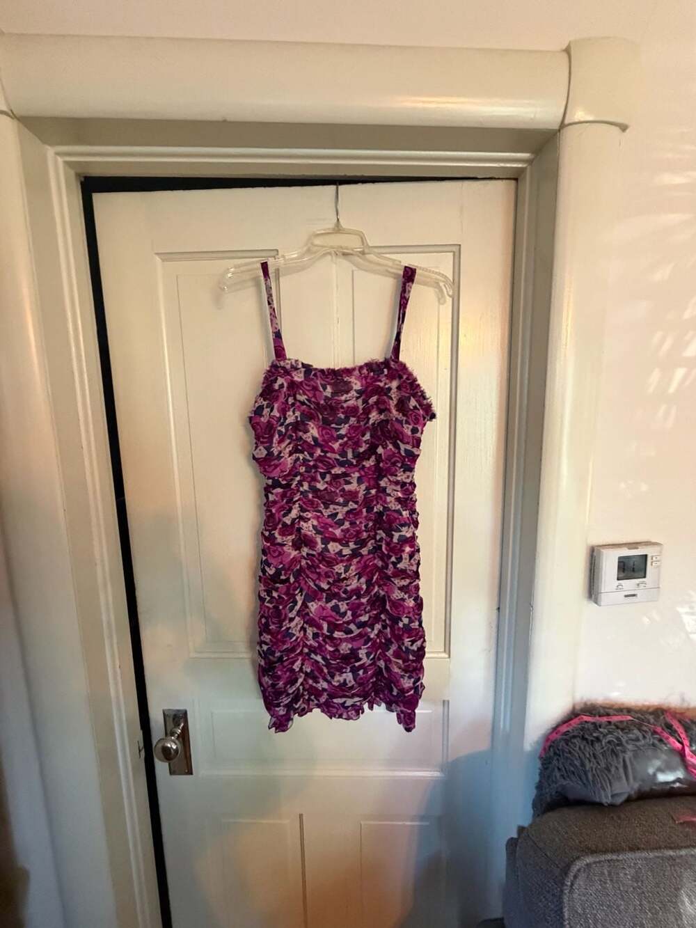 Charlotte Russe Ruched Dress Size 8 Purple Floral Mini